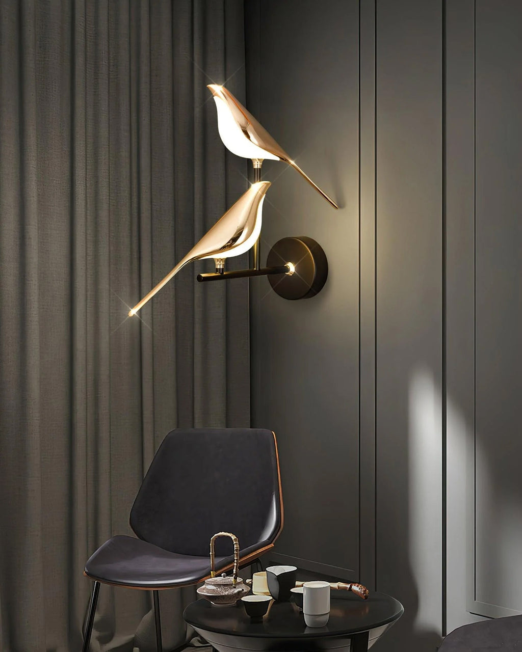 Wall Lamp with Bird Motif and Adjustable Lamp Arms | Black & Rose Gold Design 1 or 2 Light Points Magnetic Bird Modern Decorative Lighting - Lamylie