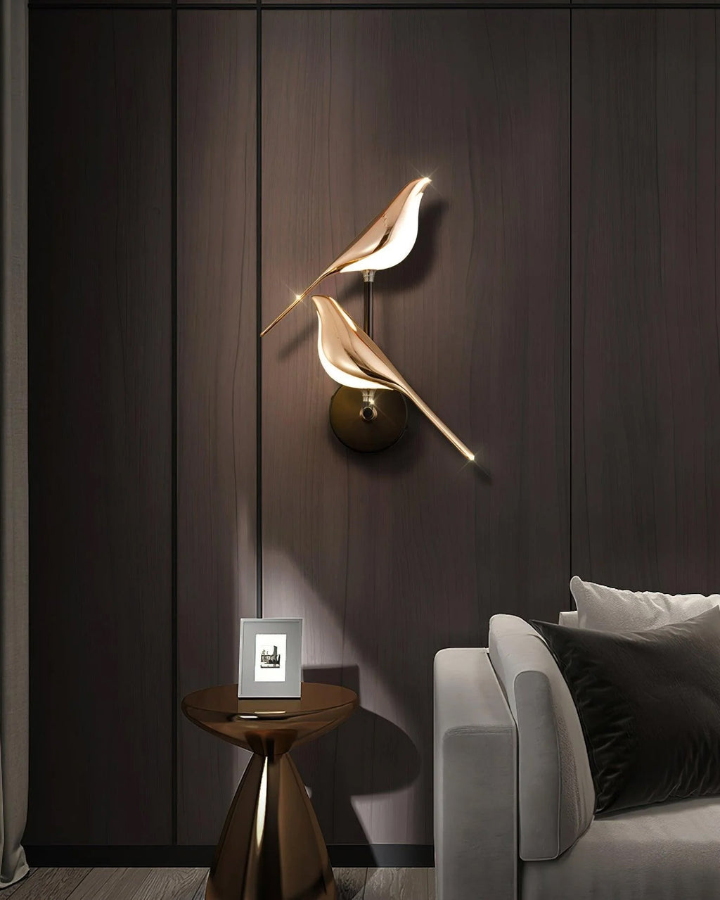 Wall Lamp with Bird Motif and Adjustable Lamp Arms | Black & Rose Gold Design 1 or 2 Light Points Magnetic Bird Modern Decorative Lighting - Lamylie