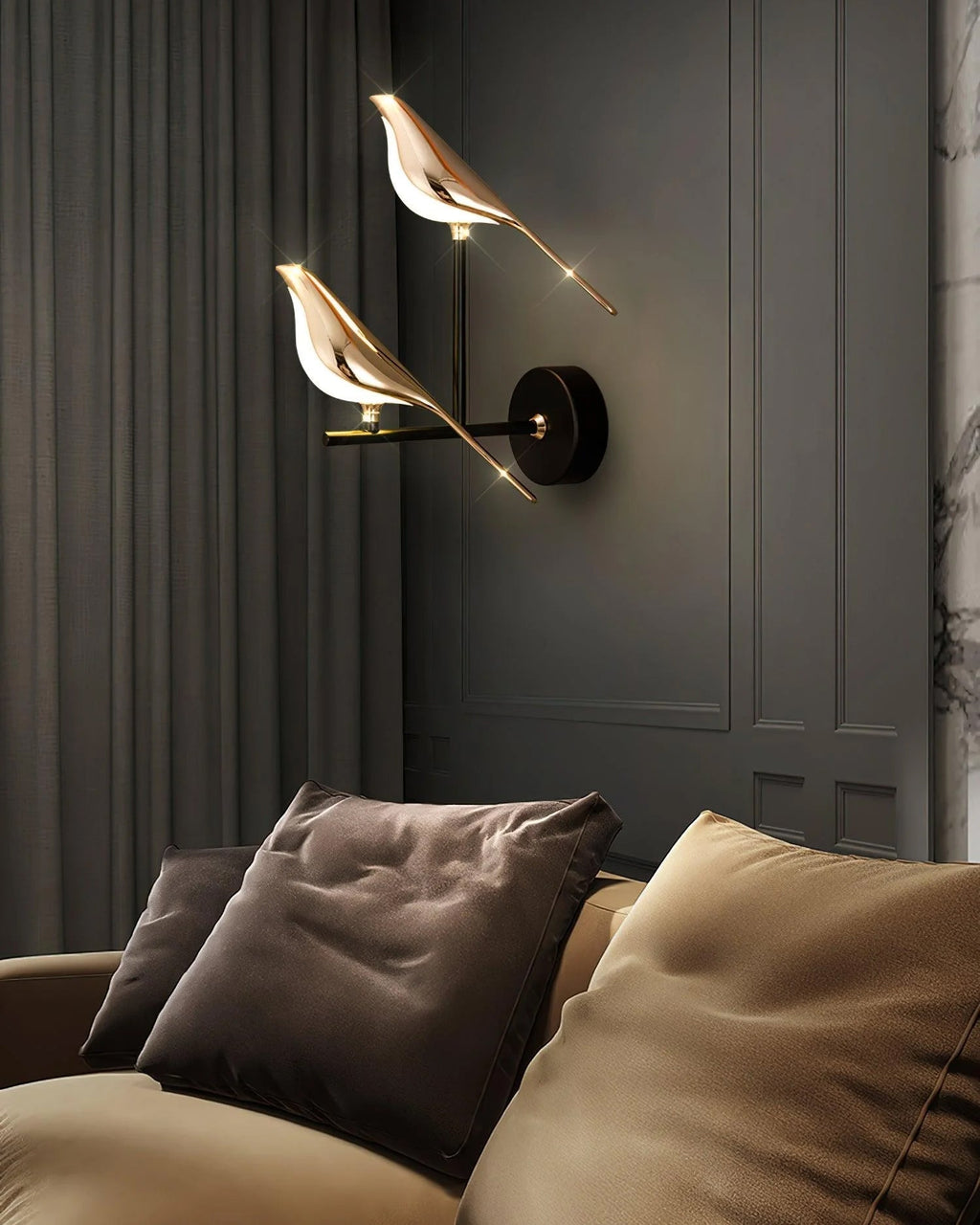 Wall Lamp with Bird Motif and Adjustable Lamp Arms | Black & Rose Gold Design 1 or 2 Light Points Magnetic Bird Modern Decorative Lighting - Lamylie