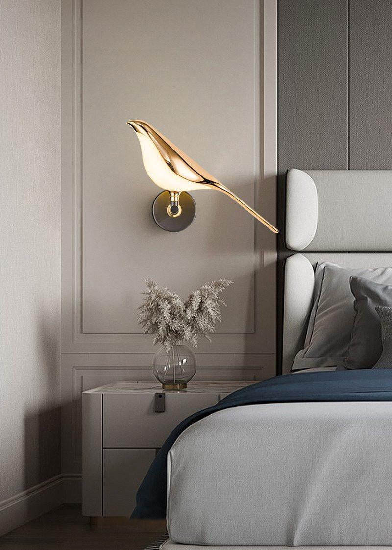 Wall Lamp with Bird Motif and Adjustable Lamp Arms | Black & Rose Gold Design 1 or 2 Light Points Magnetic Bird Modern Decorative Lighting - Lamylie