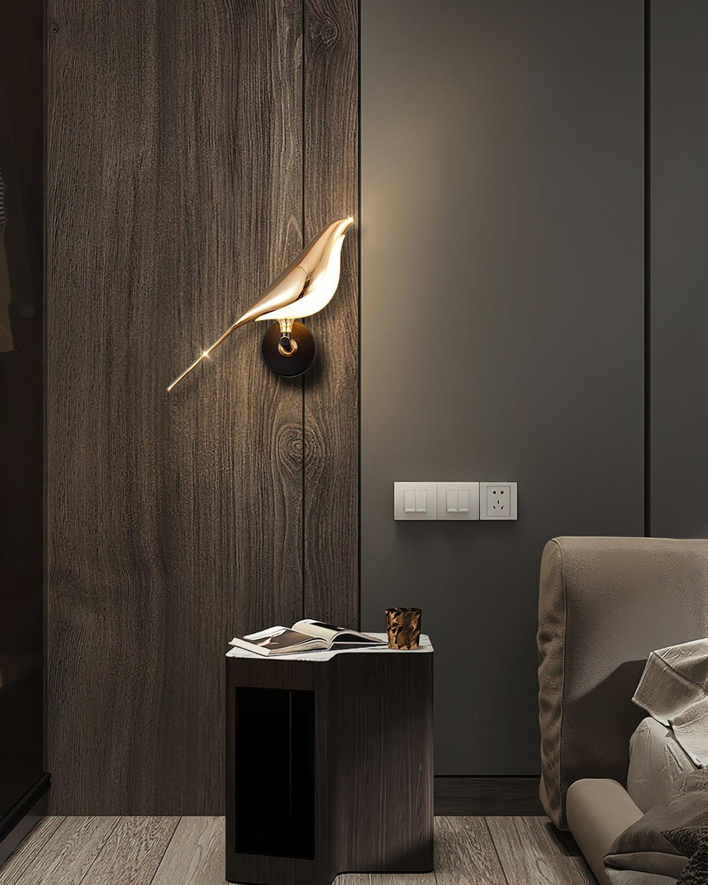 Wall Lamp with Bird Motif and Adjustable Lamp Arms | Black & Rose Gold Design 1 or 2 Light Points Magnetic Bird Modern Decorative Lighting - Lamylie