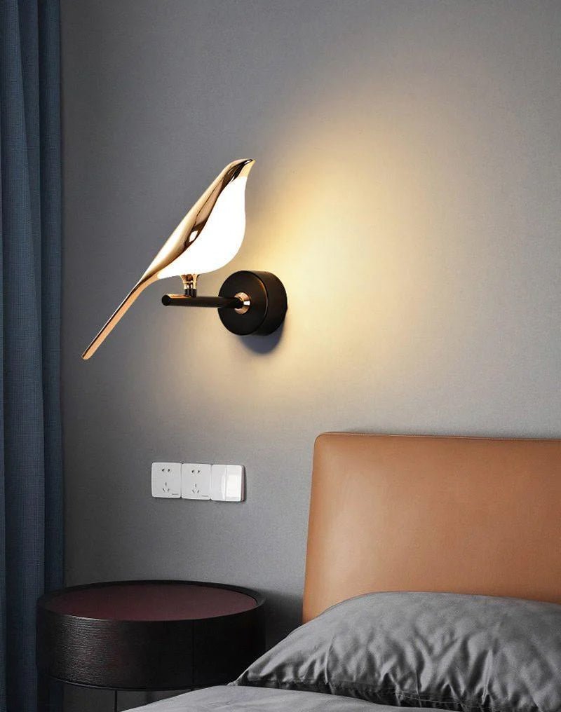 Wall Lamp with Bird Motif and Adjustable Lamp Arms | Black & Rose Gold Design 1 or 2 Light Points Magnetic Bird Modern Decorative Lighting - Lamylie