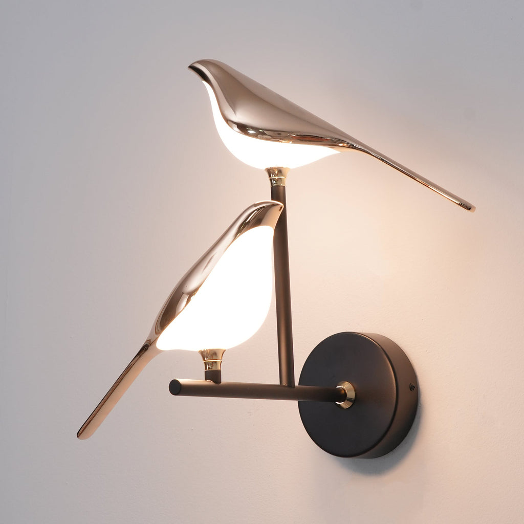Wall Lamp with Bird Motif and Adjustable Lamp Arms | Black & Rose Gold Design 1 or 2 Light Points Magnetic Bird Modern Decorative Lighting - Lamylie