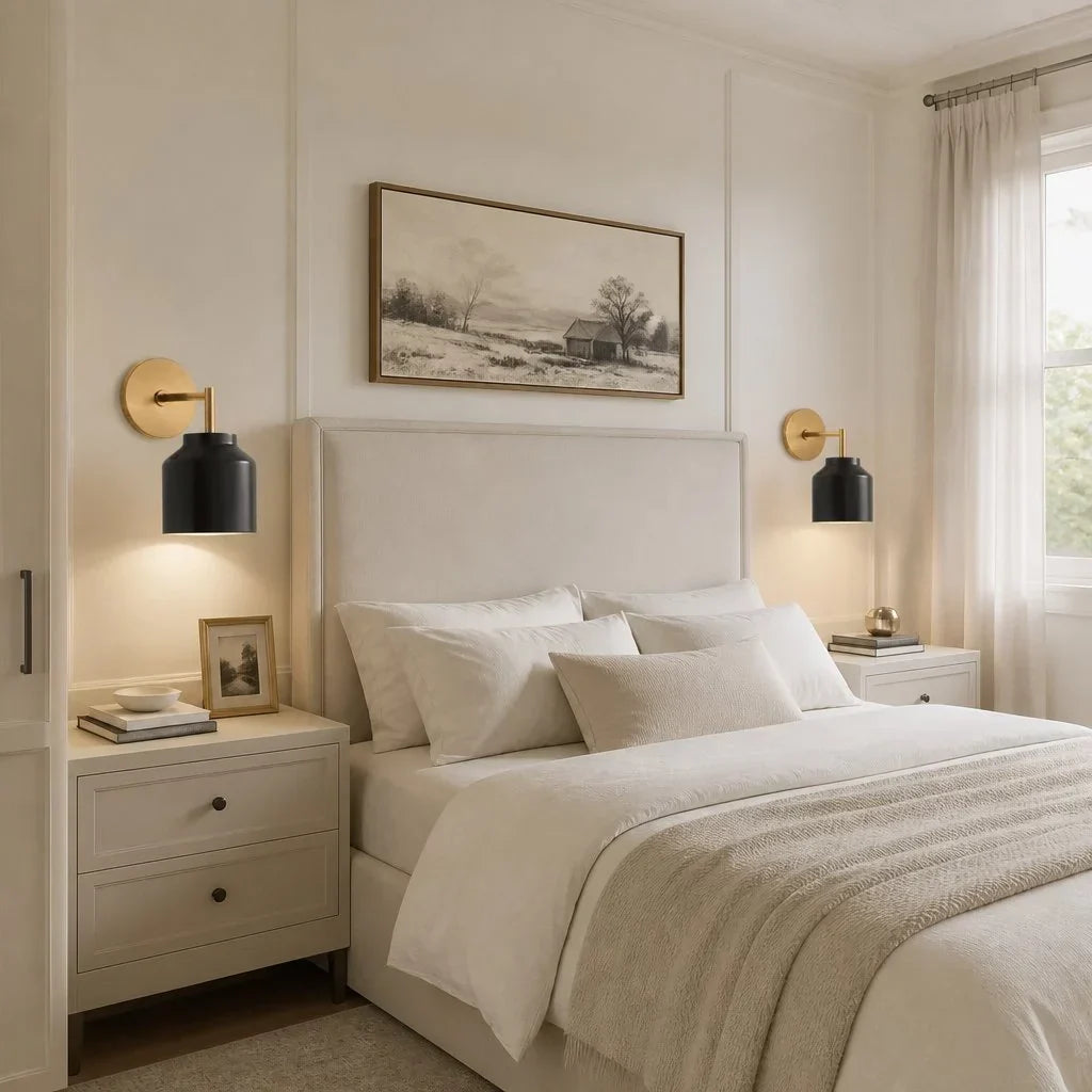 Lampă de perete metalică, cu finisaj mat minimalist, în stil scandinav, lumină ambientală pentru dormitor, hol sau living - Lamylie
