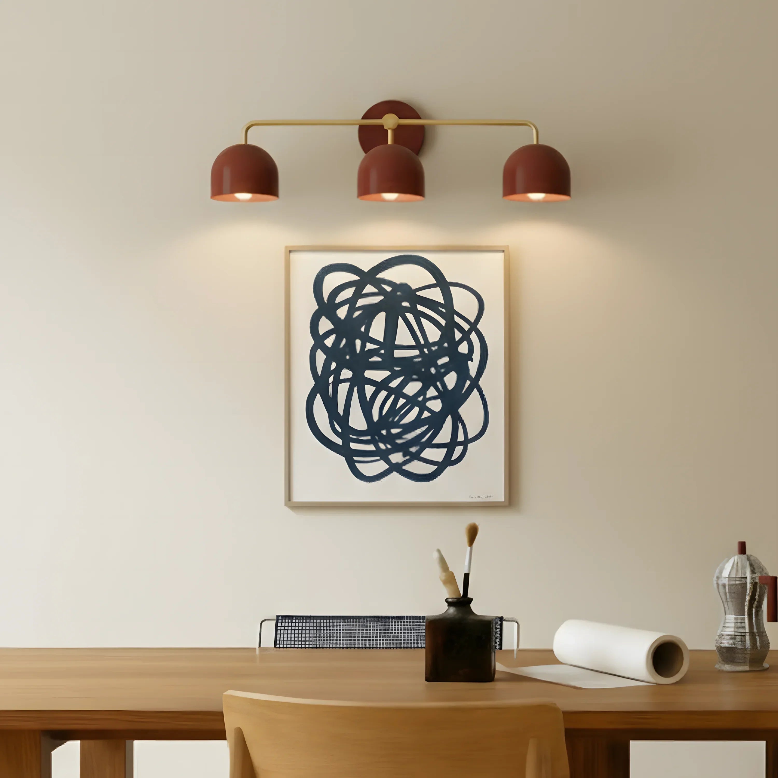 Væglampe med kuppelskærme, moderne skandinavisk design i sort metal og messing, 2-3 lyspunkter, stemningsbelysning til badeværelse, entré og soveværelse - Lamylie