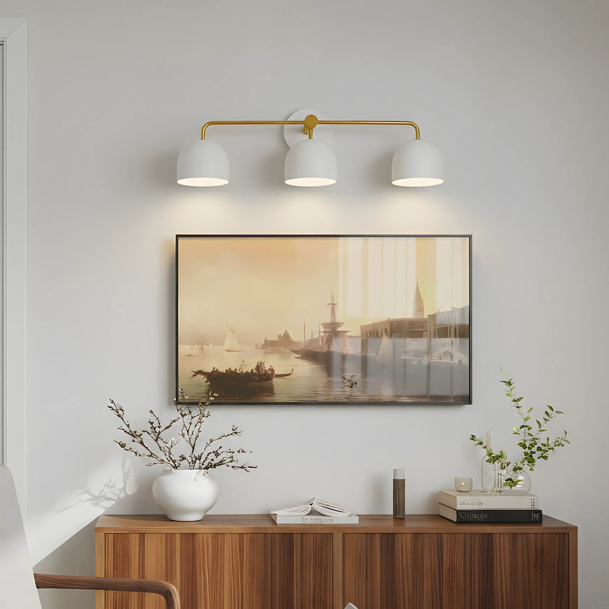 Væglampe med kuppelskærme, moderne skandinavisk design i sort metal og messing, 2-3 lyspunkter, stemningsbelysning til badeværelse, entré og soveværelse - Lamylie