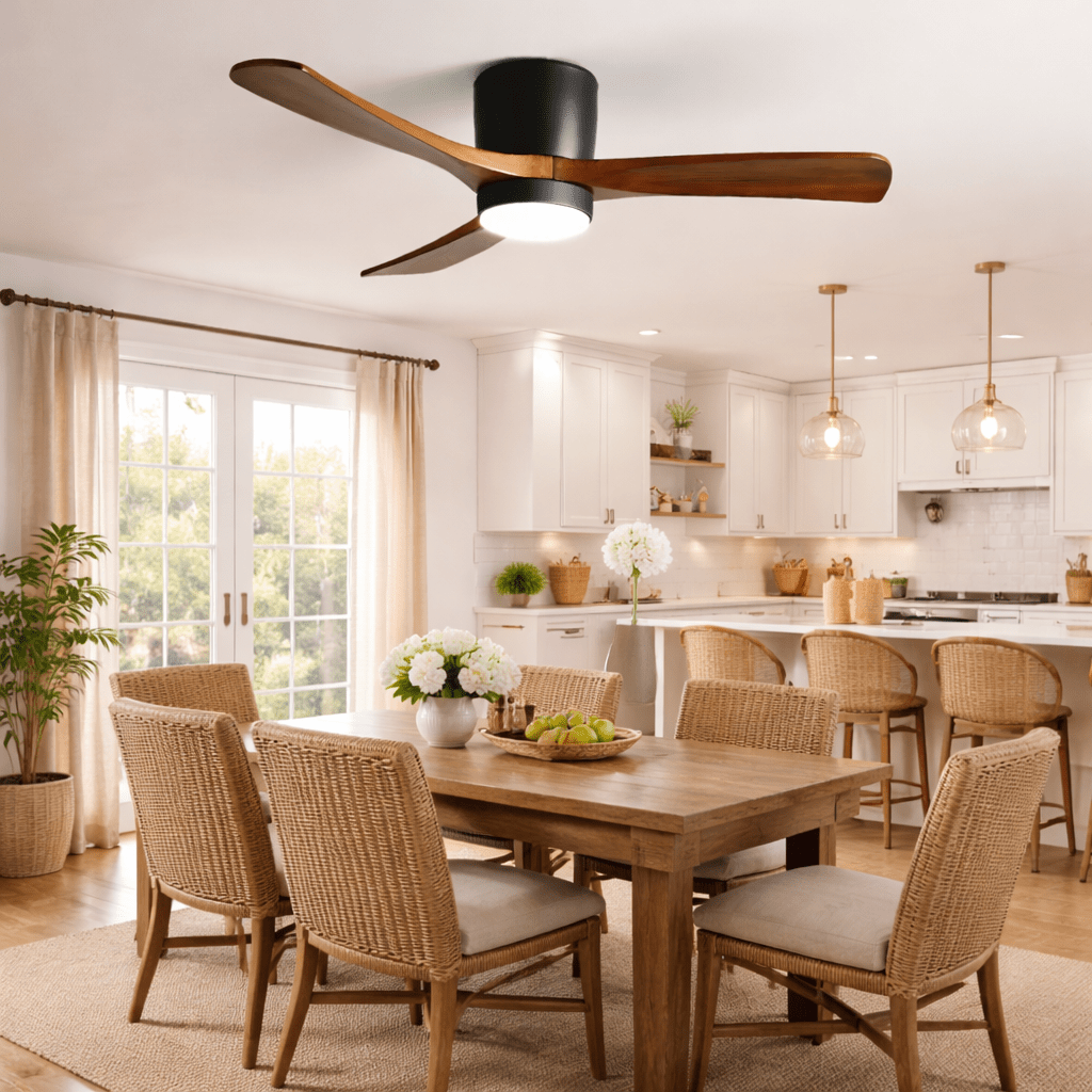 Ventilateur de plafond avec éclairage, design scandinave en bois, 106/122/132 cm, à intensité variable avec télécommande, ventilateur de plafond avec lampe LED, pales en bois, salon, chambre, salle à manger – Lamylie