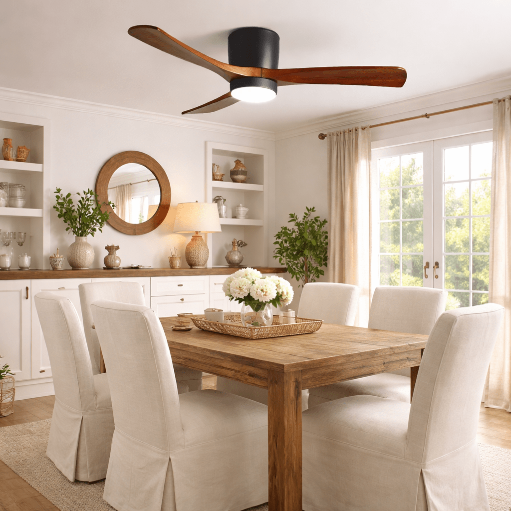 Ventilateur de plafond avec éclairage, design scandinave en bois, 106/122/132 cm, à intensité variable avec télécommande, ventilateur de plafond avec lampe LED, pales en bois, salon, chambre, salle à manger – Lamylie