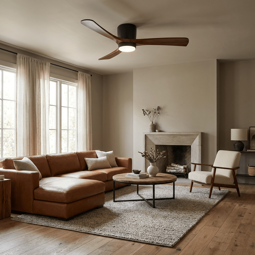 Ventilateur de plafond avec éclairage, design scandinave en bois, 106/122/132 cm, à intensité variable avec télécommande, ventilateur de plafond avec lampe LED, pales en bois, salon, chambre, salle à manger – Lamylie