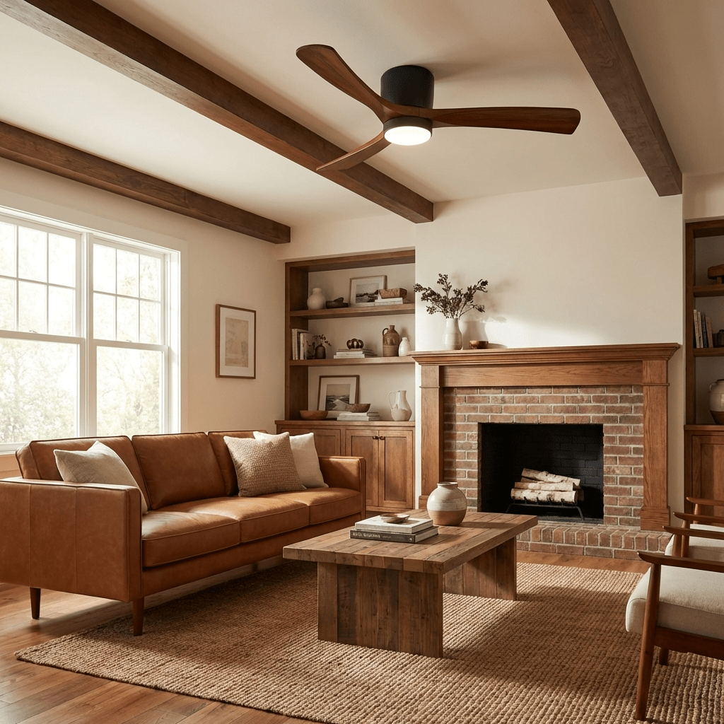Ventilateur de plafond avec éclairage, design scandinave en bois, 106/122/132 cm, à intensité variable avec télécommande, ventilateur de plafond avec lampe LED, pales en bois, salon, chambre, salle à manger – Lamylie