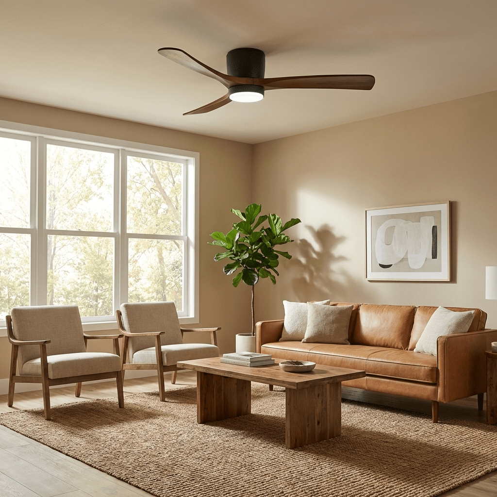 Ventilateur de plafond avec éclairage, design scandinave en bois, 106/122/132 cm, à intensité variable avec télécommande, ventilateur de plafond avec lampe LED, pales en bois, salon, chambre, salle à manger – Lamylie