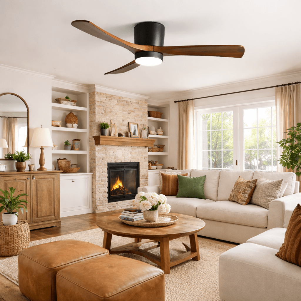 Ventilateur de plafond avec éclairage, design scandinave en bois, 106/122/132 cm, à intensité variable avec télécommande, ventilateur de plafond avec lampe LED, pales en bois, salon, chambre, salle à manger – Lamylie