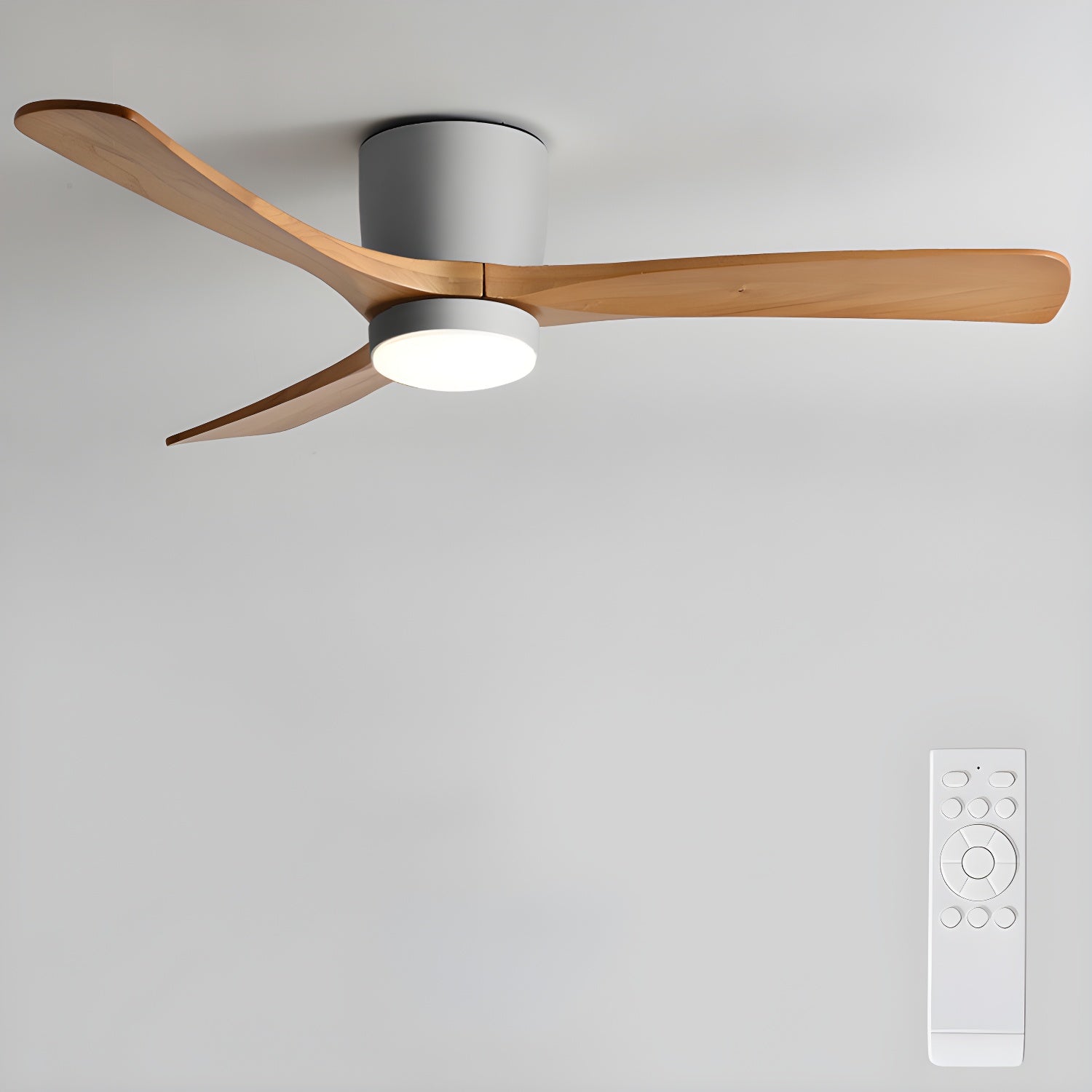 Ventilateur de plafond avec éclairage, design scandinave en bois, 106/122/132 cm, à intensité variable avec télécommande, ventilateur de plafond avec lampe LED, pales en bois, salon, chambre, salle à manger – Lamylie