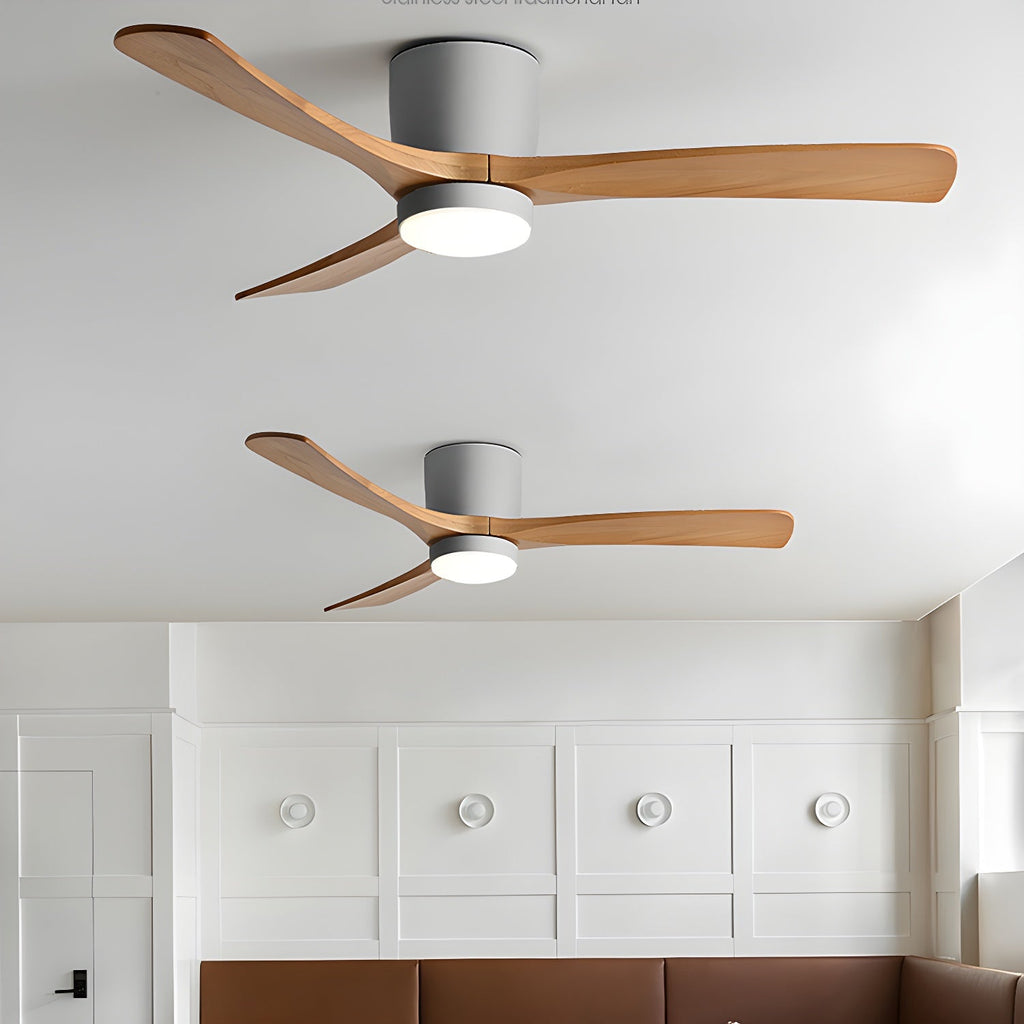 Ventilateur de plafond avec éclairage, design scandinave en bois, 106/122/132 cm, à intensité variable avec télécommande, ventilateur de plafond avec lampe LED, pales en bois, salon, chambre, salle à manger – Lamylie