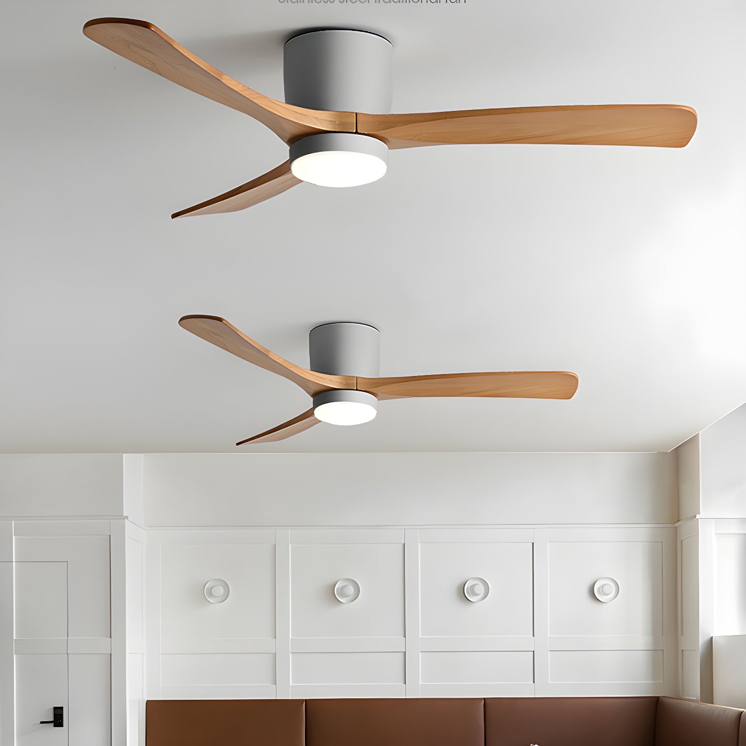 Ventilateur de plafond avec éclairage, design scandinave en bois, 106/122/132 cm, à intensité variable avec télécommande, ventilateur de plafond avec lampe LED, pales en bois, salon, chambre, salle à manger – Lamylie