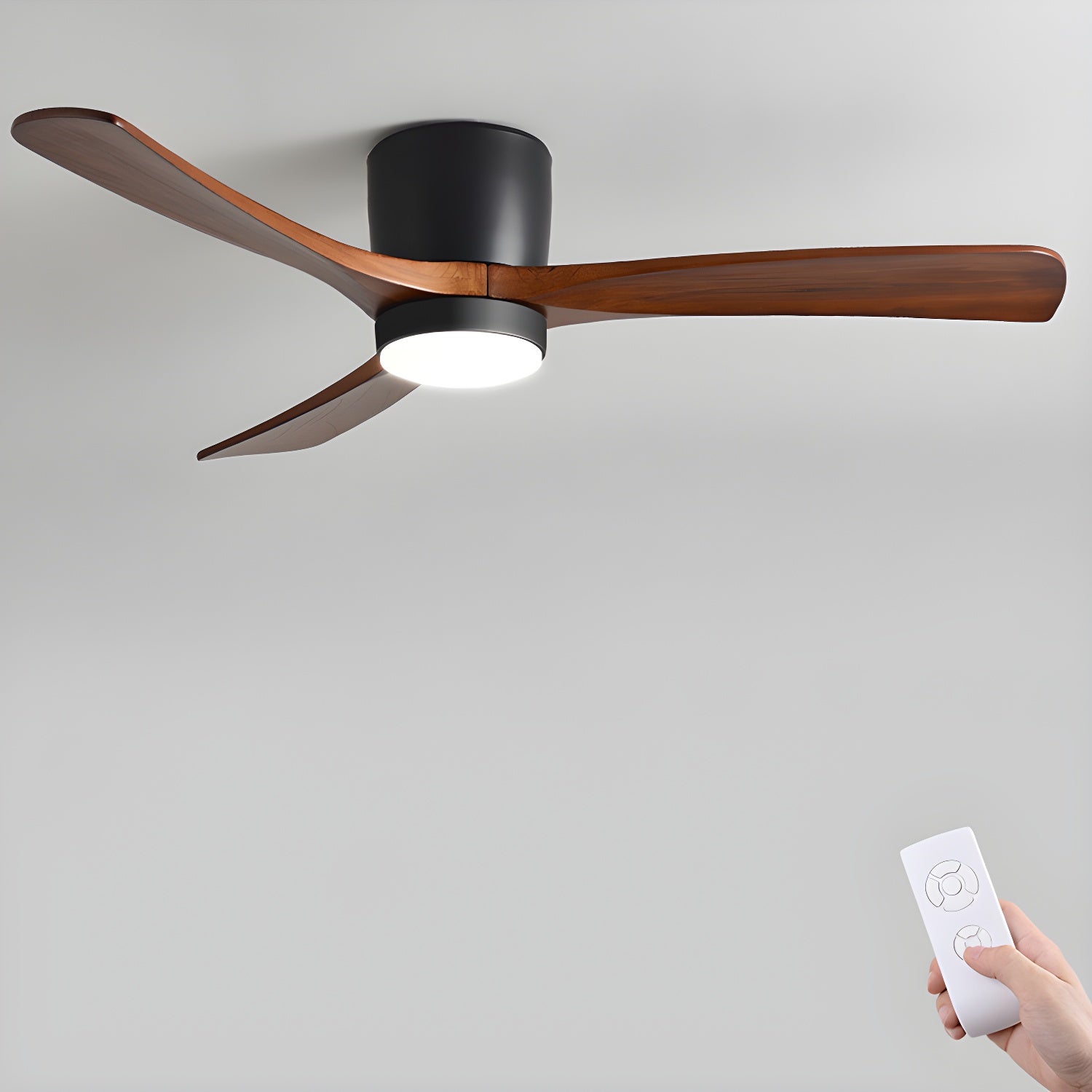 Ventilateur de plafond avec éclairage, design scandinave en bois, 106/122/132 cm, à intensité variable avec télécommande, ventilateur de plafond avec lampe LED, pales en bois, salon, chambre, salle à manger – Lamylie