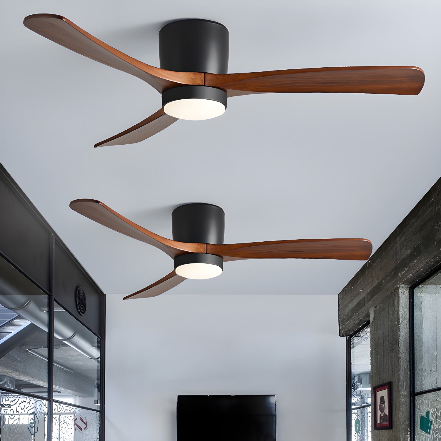 Ventilateur de plafond avec éclairage, design scandinave en bois, 106/122/132 cm, à intensité variable avec télécommande, ventilateur de plafond avec lampe LED, pales en bois, salon, chambre, salle à manger – Lamylie