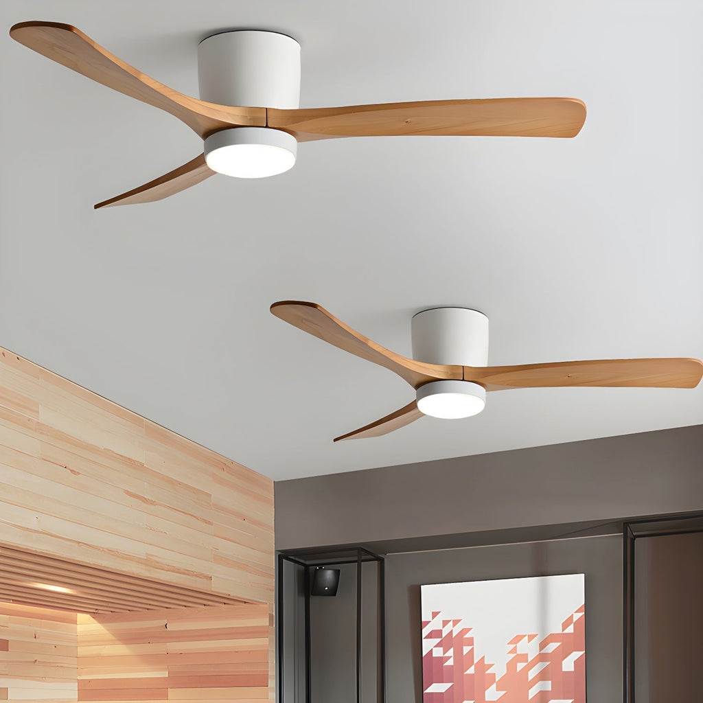 Ventilateur de plafond avec éclairage, design scandinave en bois, 106/122/132 cm, à intensité variable avec télécommande, ventilateur de plafond avec lampe LED, pales en bois, salon, chambre, salle à manger – Lamylie
