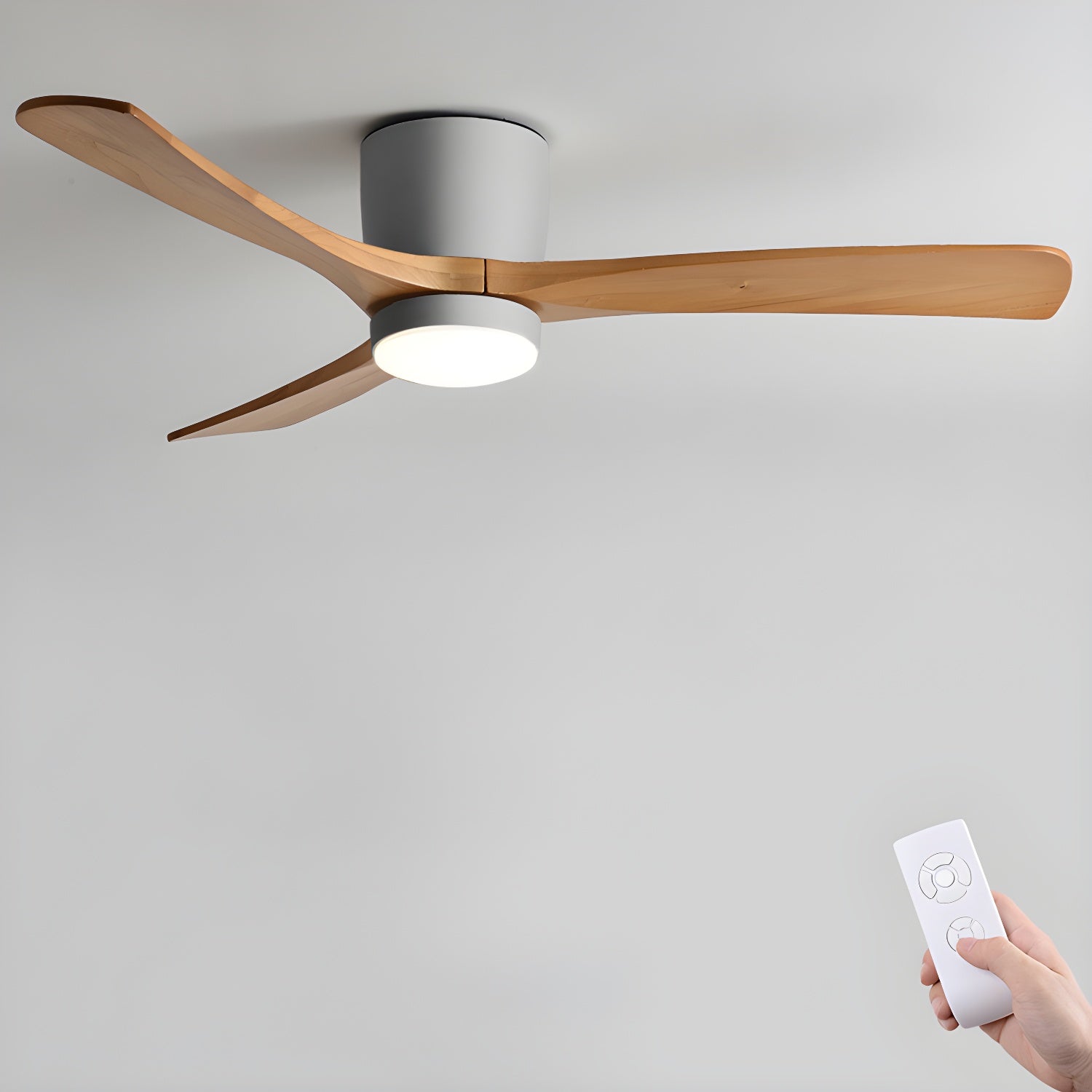 Ventilateur de plafond avec éclairage, design scandinave en bois, 106/122/132 cm, à intensité variable avec télécommande, ventilateur de plafond avec lampe LED, pales en bois, salon, chambre, salle à manger – Lamylie