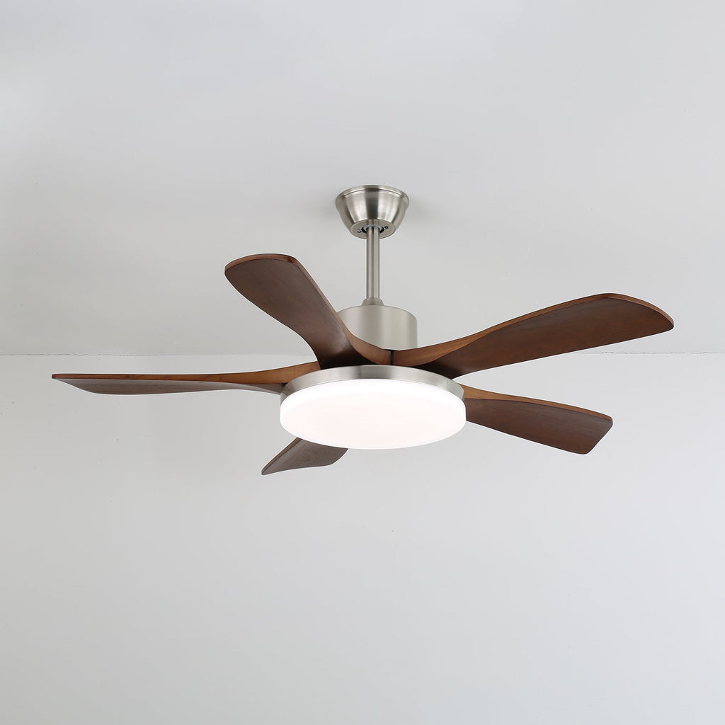 Wentylator sufitowy z oświetleniem, drewniane łopatki, metalowa rama, 106/132 cm, skandynawski design, 6 prędkości, pilot zdalnego sterowania - Lamylie