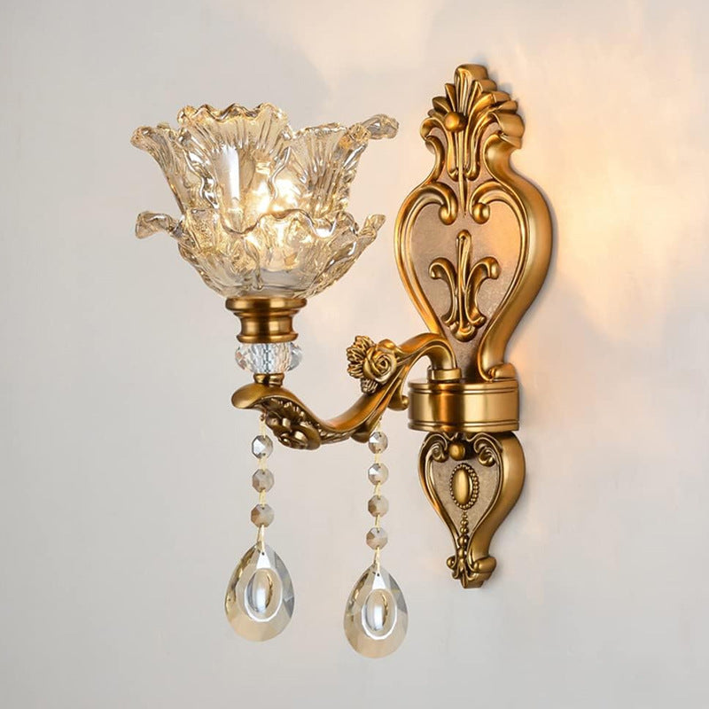 Vintage Gold Glass Double Wall Lamp Classic Warm White Light Indoor Wall Lamp E14 Bedroom Living Room Hall Decorative Lighting Wall Light - Lamylie