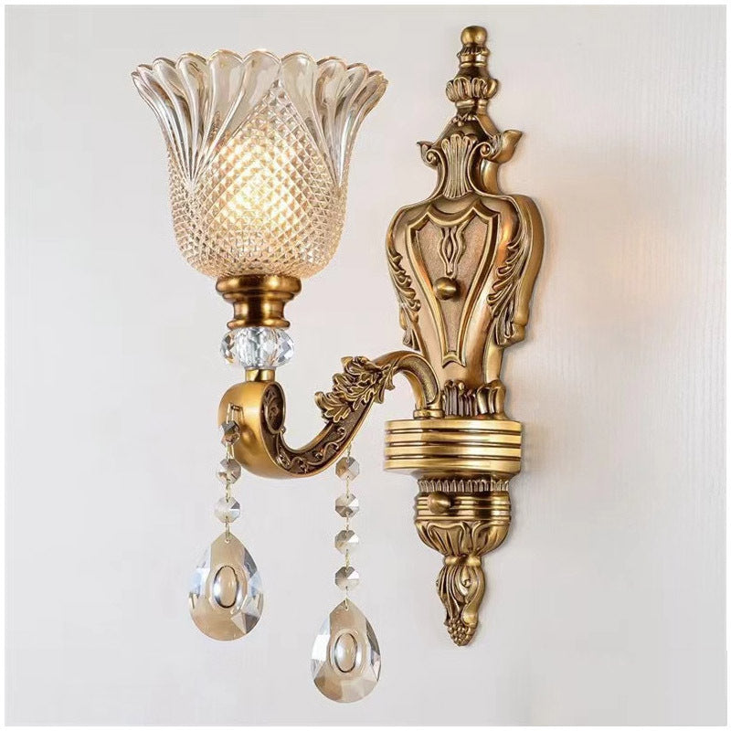 Vintage Gold Glass Double Wall Lamp Classic Warm White Light Indoor Wall Lamp E14 Bedroom Living Room Hall Decorative Lighting Wall Light - Lamylie