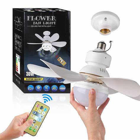 Ceiling Fan with Light | Adjustable Wind Speed & LED | 3 Speeds | Remote Control | Silent Motor | Modern Design - Lamylie