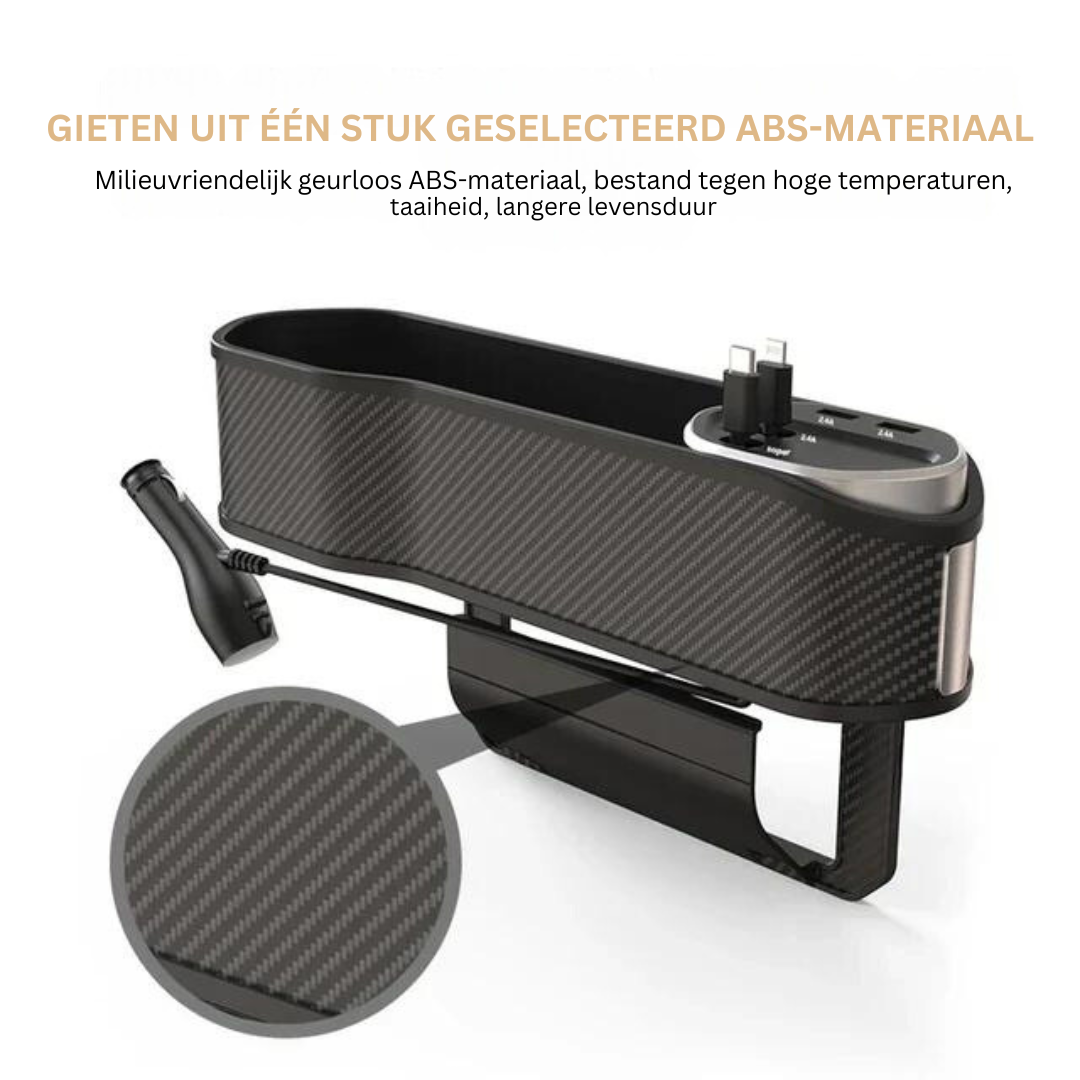 Multifunktionaler Auto-Organizer mit Getränkehalter und zwei USB-Ladeanschlüssen | Platzsparendes Aufbewahrungssystem für den Bereich zwischen den Autositzen – Lamylie