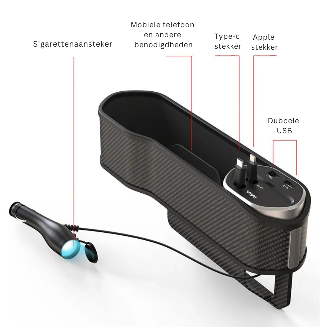 Multifunktionaler Auto-Organizer mit Getränkehalter und zwei USB-Ladeanschlüssen | Platzsparendes Aufbewahrungssystem für den Bereich zwischen den Autositzen – Lamylie