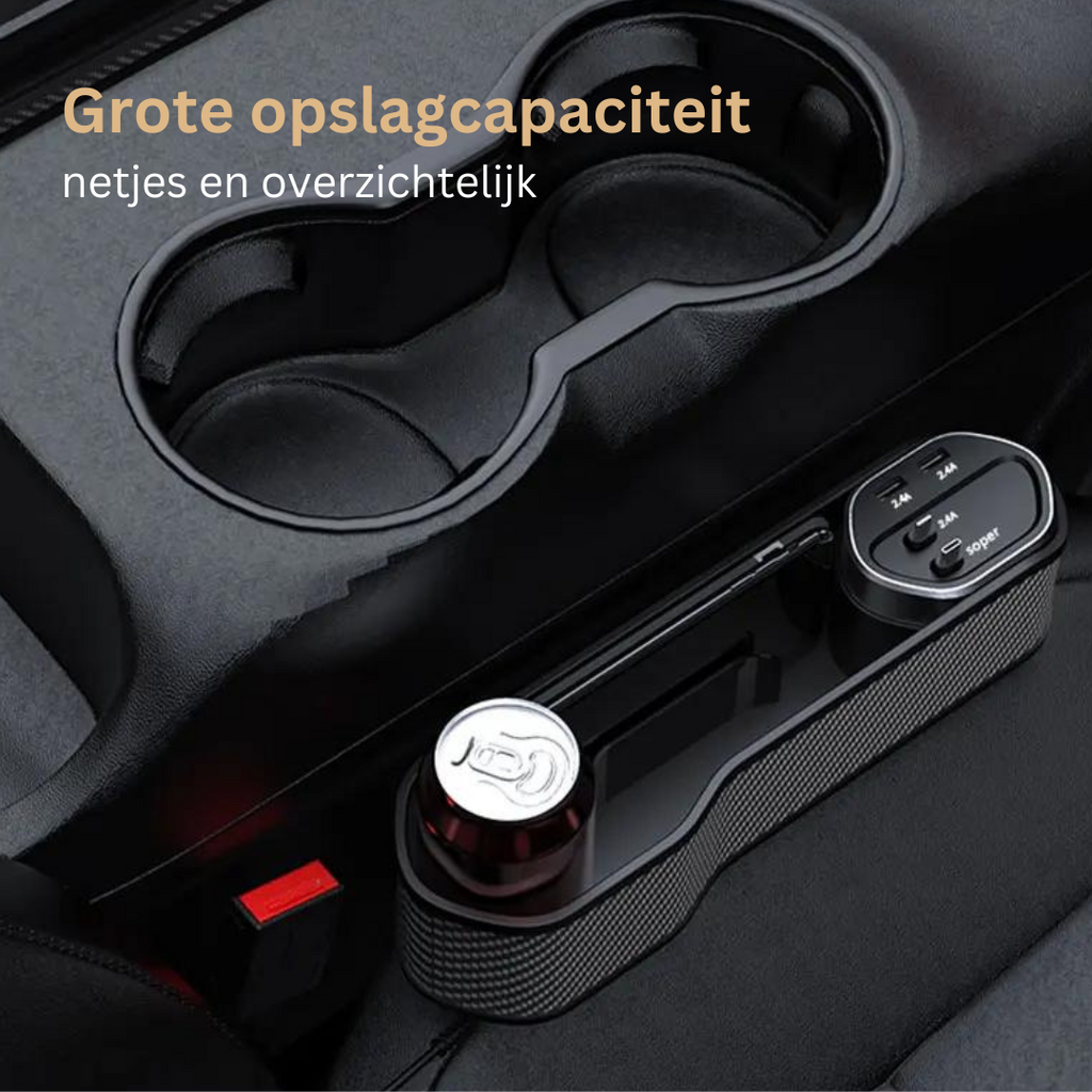 Multifunktionaler Auto-Organizer mit Getränkehalter und zwei USB-Ladeanschlüssen | Platzsparendes Aufbewahrungssystem für den Bereich zwischen den Autositzen – Lamylie