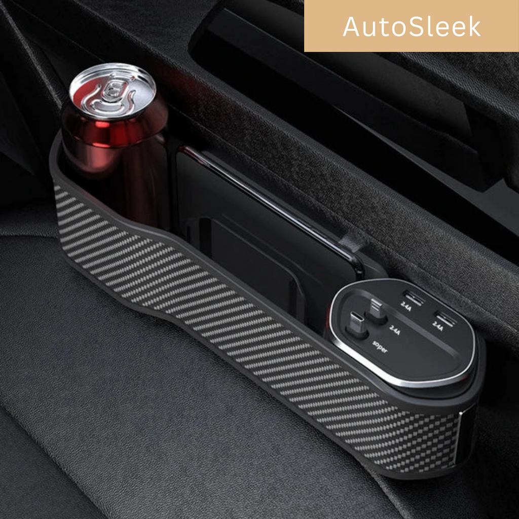 Multifunktionaler Auto-Organizer mit Getränkehalter und zwei USB-Ladeanschlüssen | Platzsparendes Aufbewahrungssystem für den Bereich zwischen den Autositzen – Lamylie