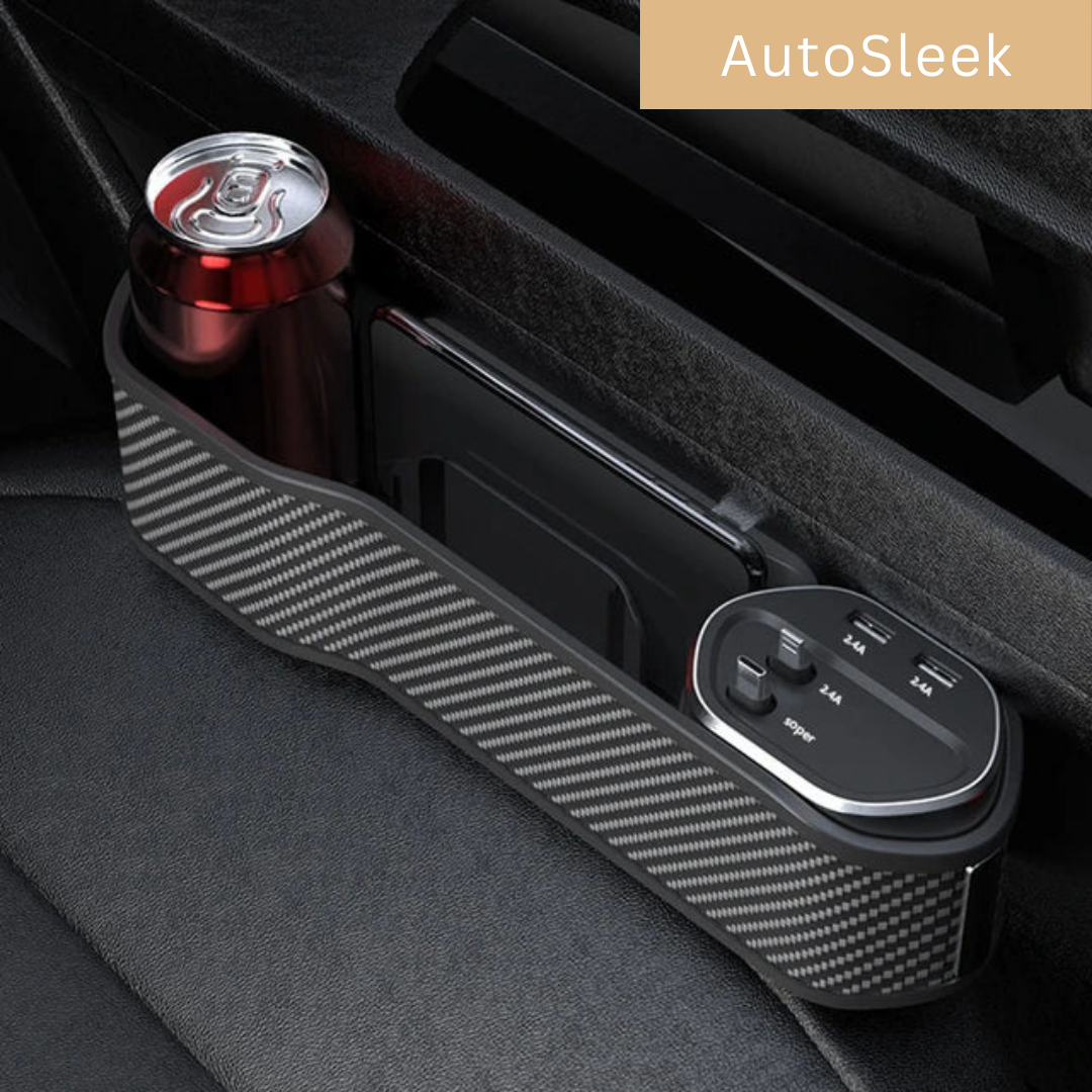 Multifunktionaler Auto-Organizer mit Getränkehalter und zwei USB-Ladeanschlüssen | Platzsparendes Aufbewahrungssystem für den Bereich zwischen den Autositzen – Lamylie