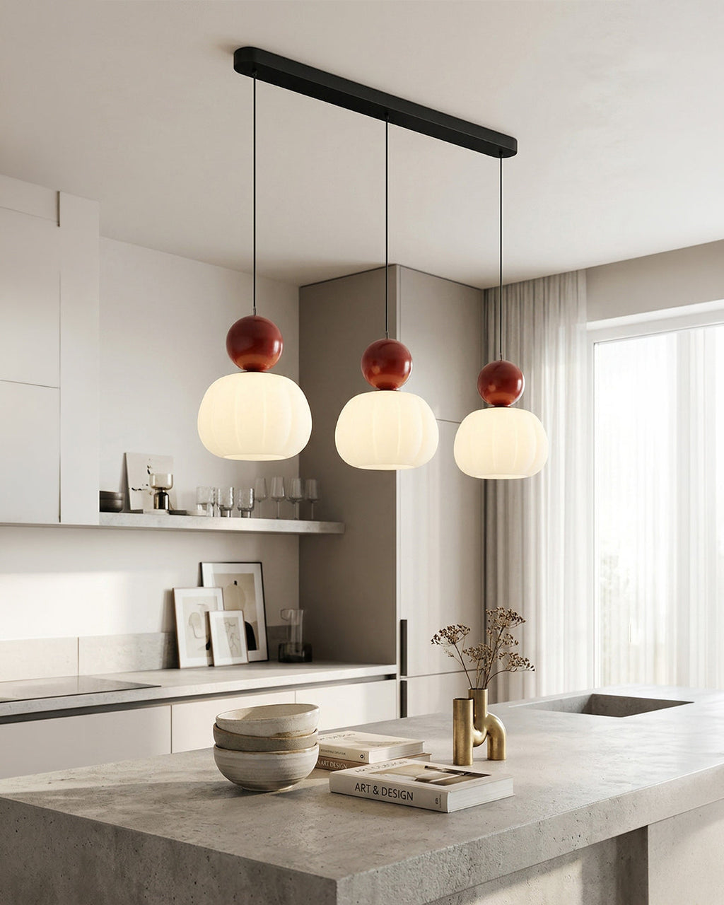 Geometric Pendant Lamp Bauhaus Design Metal Glass E27 | 1 or 3 Light Points Dimmable Ambient Lighting - Lamylie