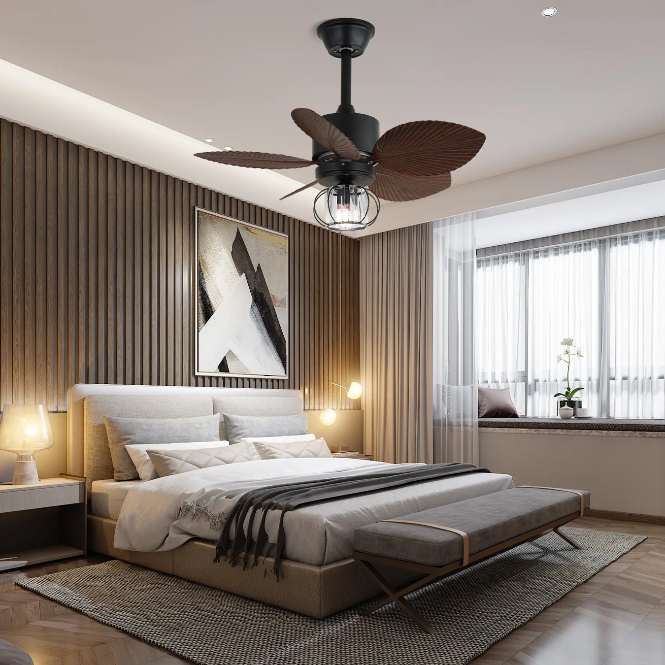 Industrial Ceiling Fan Caden with Lighting | 6 Speeds | Remote Control | Ø76 cm - Lamylie