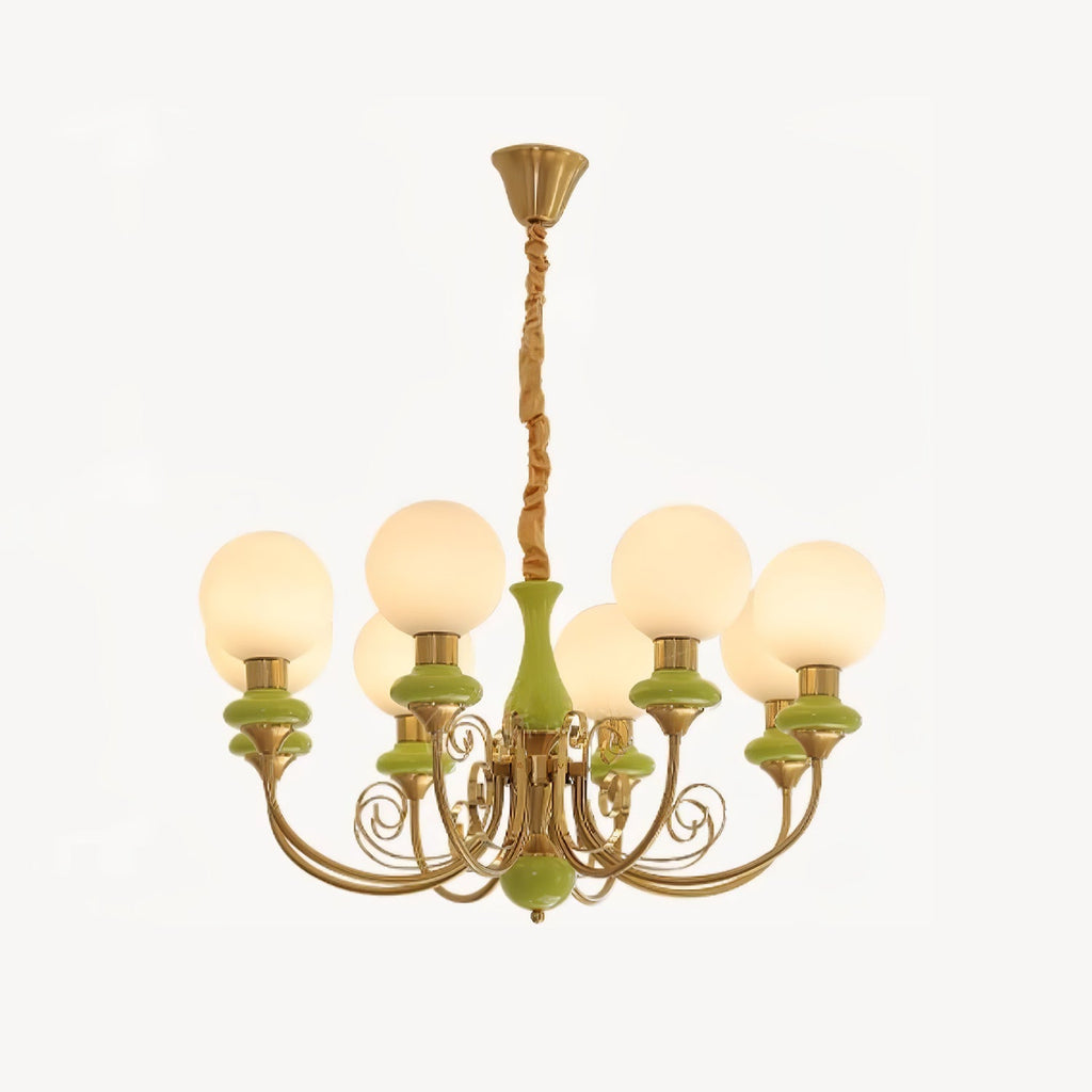 Chandelier with Green Glass Shades and Gold or Black Finish | Luxury Pendant Lamp in 3, 5 or 8 Light Points - Lamylie