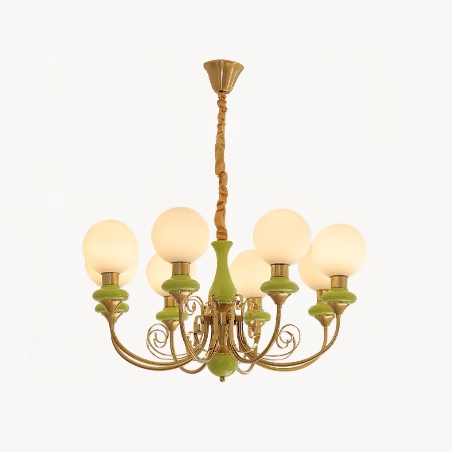 Chandelier with Green Glass Shades and Gold or Black Finish | Luxury Pendant Lamp in 3, 5 or 8 Light Points - Lamylie