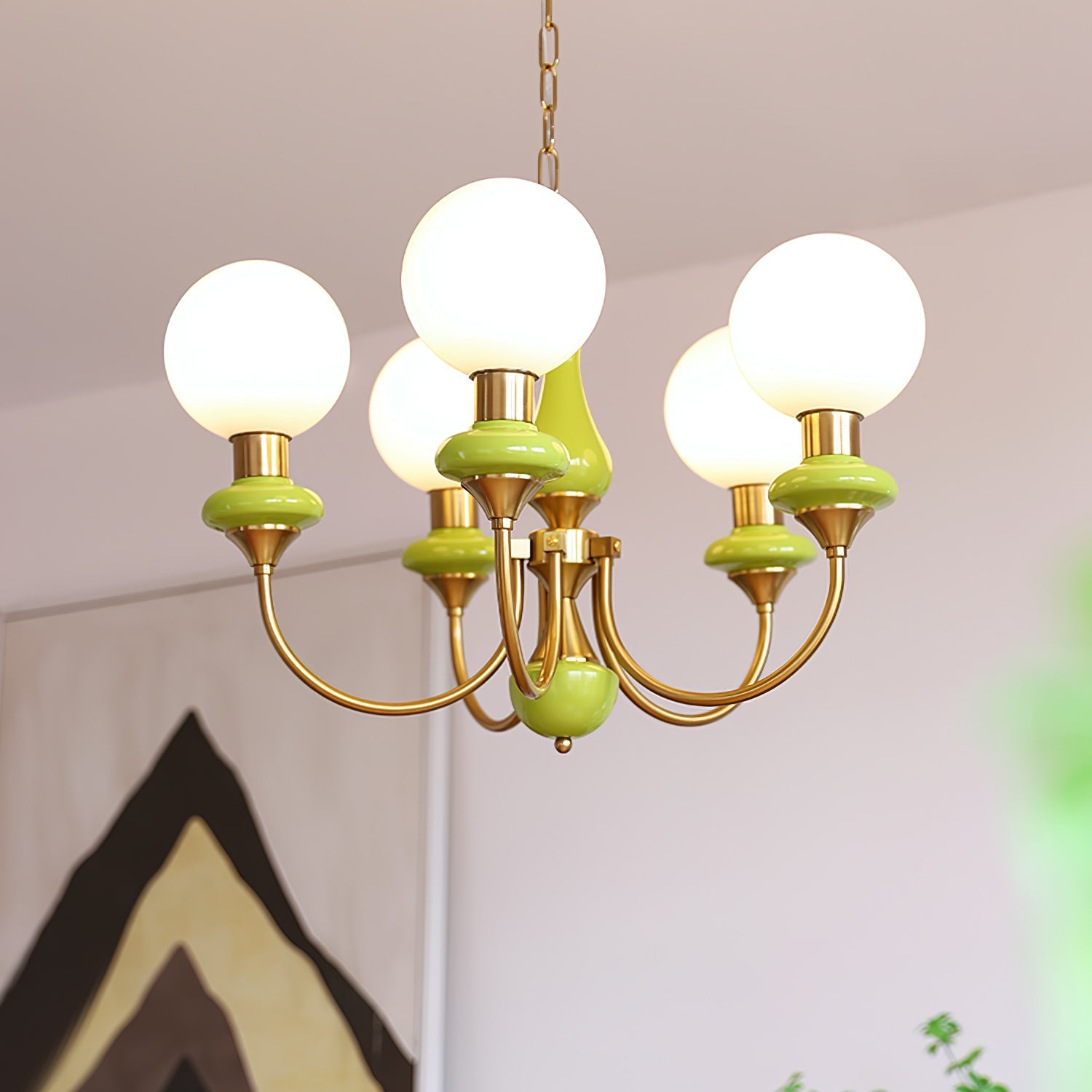 Chandelier with Green Glass Shades and Gold or Black Finish | Luxury Pendant Lamp in 3, 5 or 8 Light Points - Lamylie