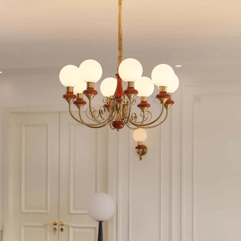 Chandelier with Green Glass Shades and Gold or Black Finish | Luxury Pendant Lamp in 3, 5 or 8 Light Points - Lamylie