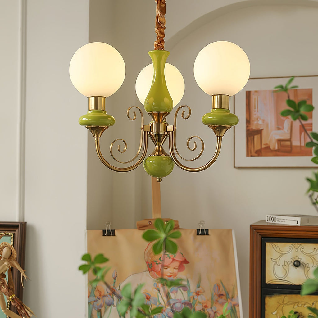 Chandelier with Green Glass Shades and Gold or Black Finish | Luxury Pendant Lamp in 3, 5 or 8 Light Points - Lamylie