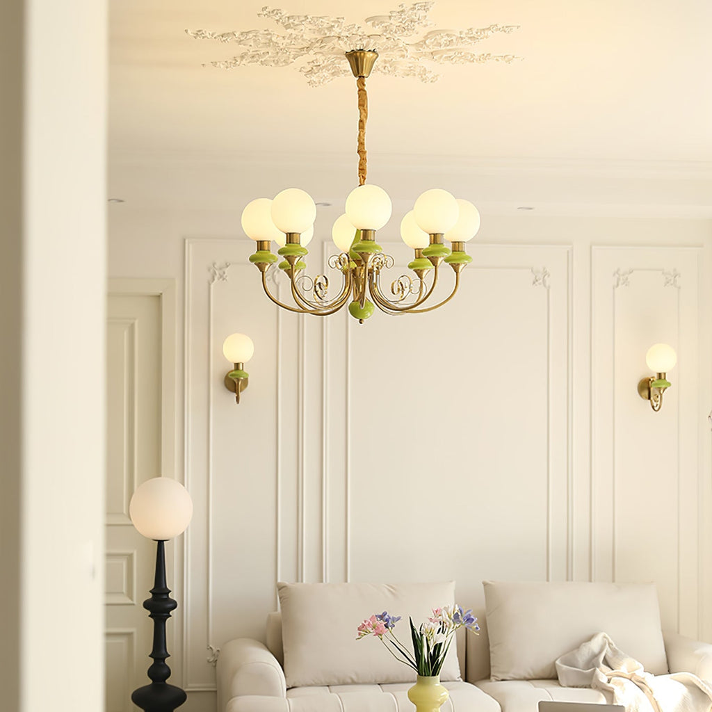 Chandelier with Green Glass Shades and Gold or Black Finish | Luxury Pendant Lamp in 3, 5 or 8 Light Points - Lamylie
