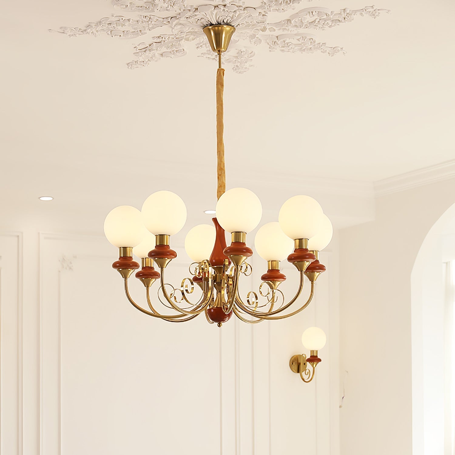Chandelier with Green Glass Shades and Gold or Black Finish | Luxury Pendant Lamp in 3, 5 or 8 Light Points - Lamylie