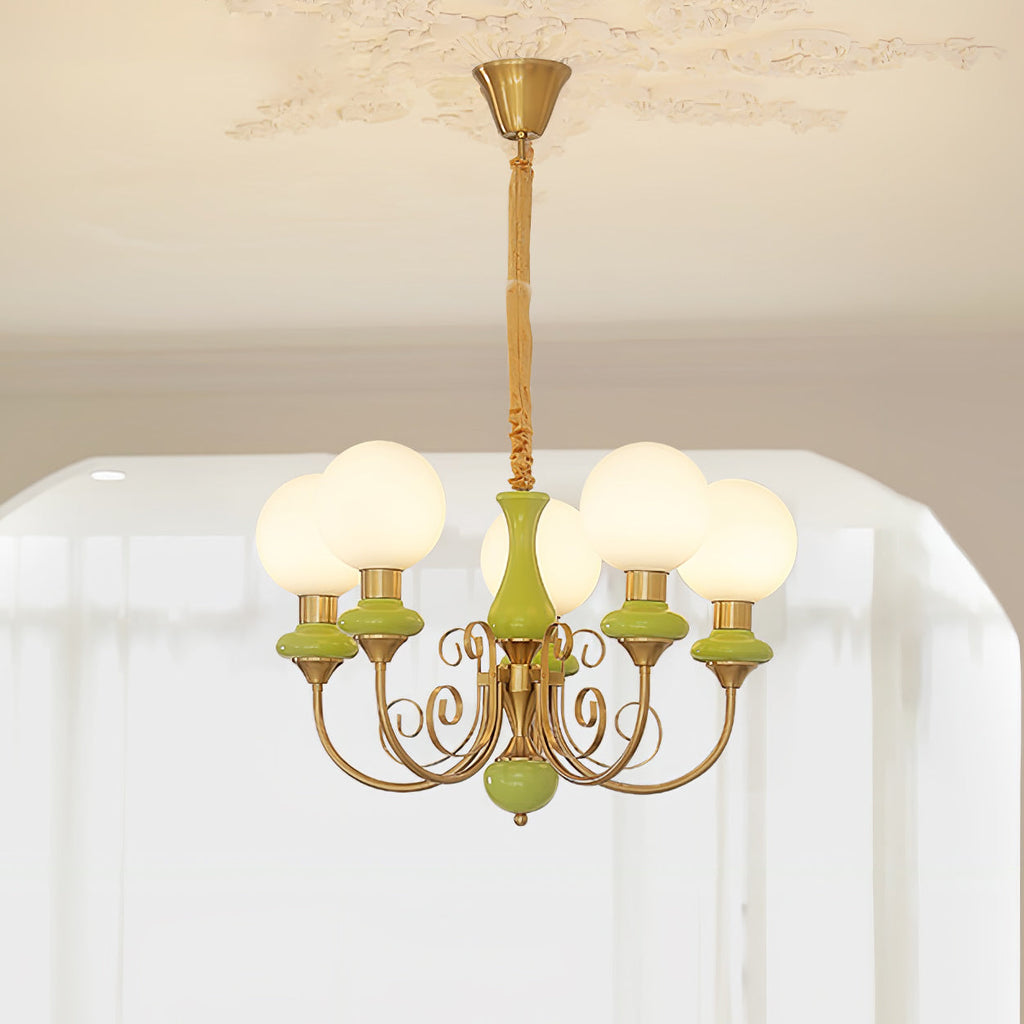 Chandelier with Green Glass Shades and Gold or Black Finish | Luxury Pendant Lamp in 3, 5 or 8 Light Points - Lamylie