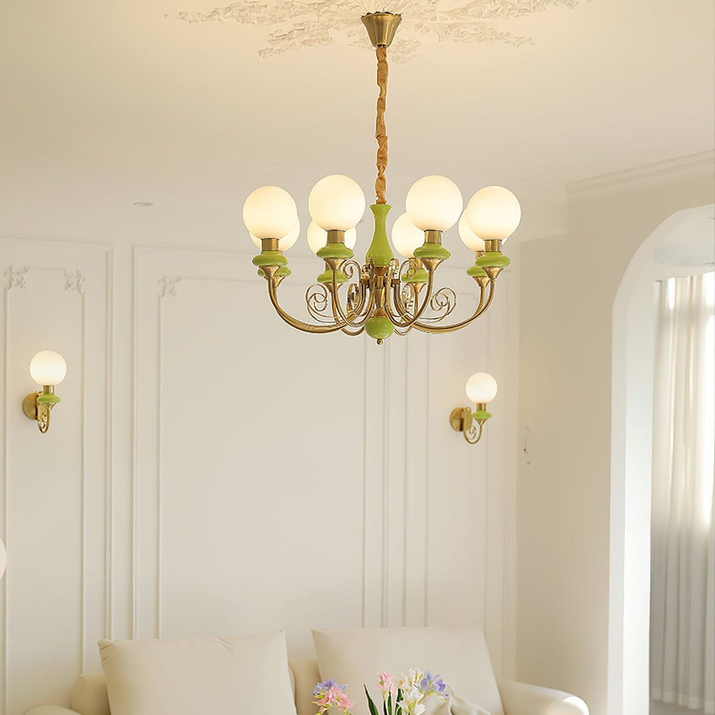 Chandelier with Green Glass Shades and Gold or Black Finish | Luxury Pendant Lamp in 3, 5 or 8 Light Points - Lamylie