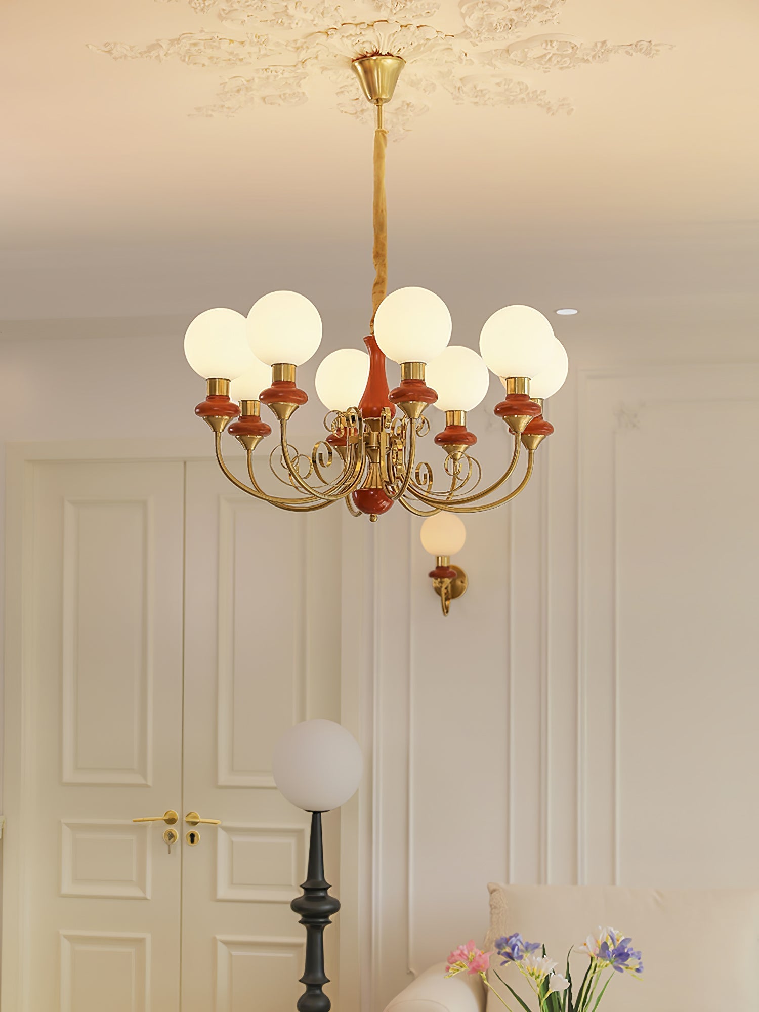 Chandelier with Green Glass Shades and Gold or Black Finish | Luxury Pendant Lamp in 3, 5 or 8 Light Points - Lamylie
