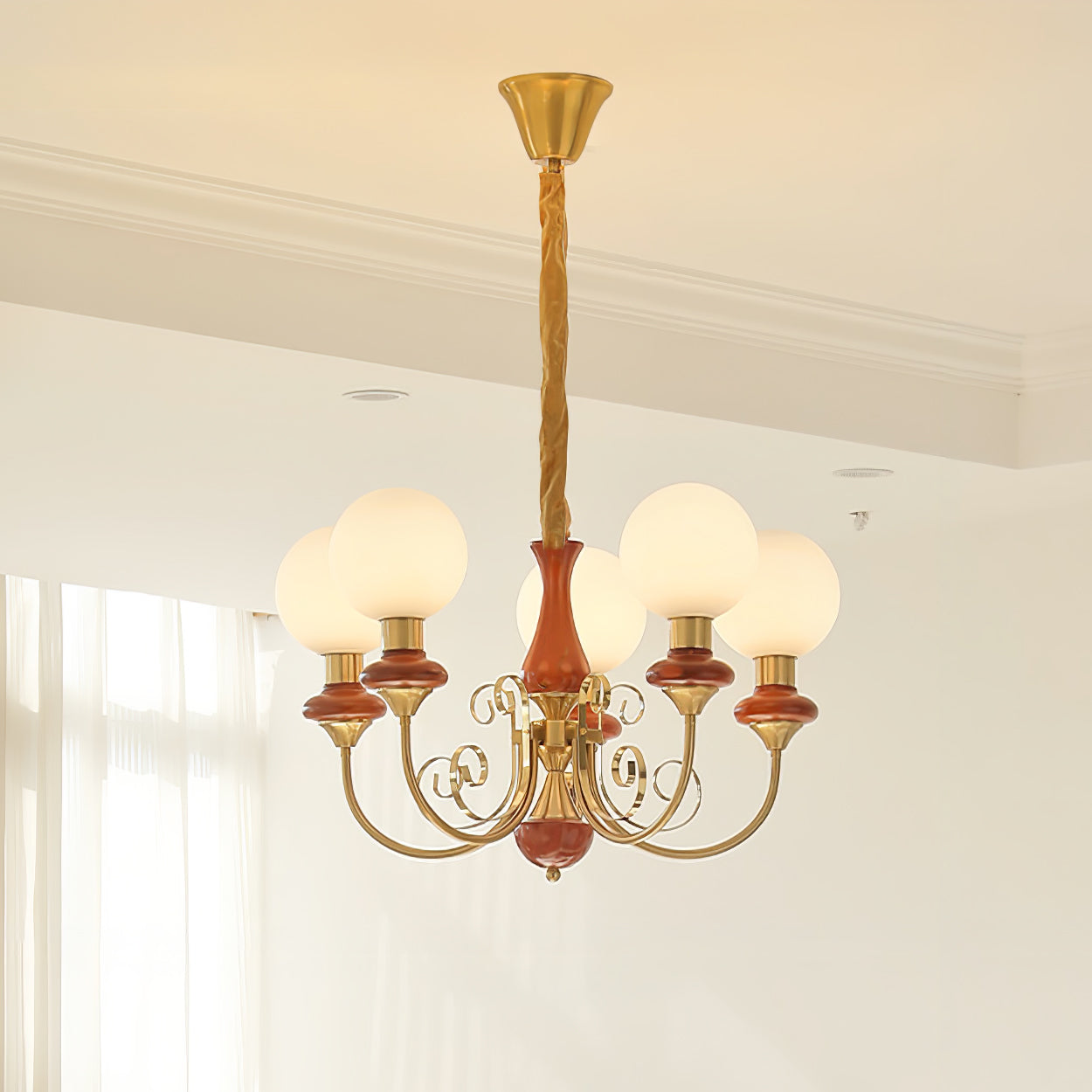 Chandelier with Green Glass Shades and Gold or Black Finish | Luxury Pendant Lamp in 3, 5 or 8 Light Points - Lamylie
