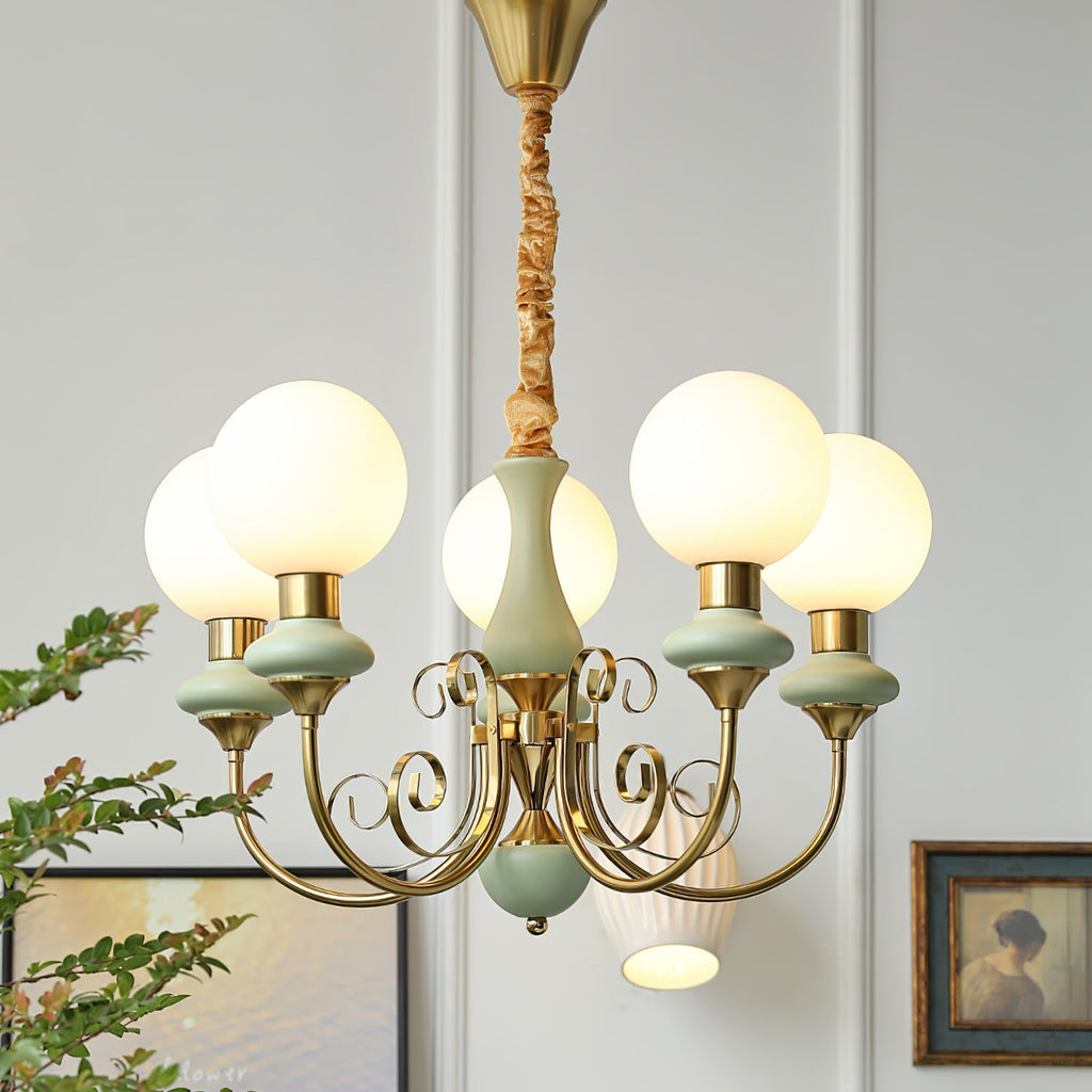 Chandelier with Green Glass Shades and Gold or Black Finish | Luxury Pendant Lamp in 3, 5 or 8 Light Points - Lamylie