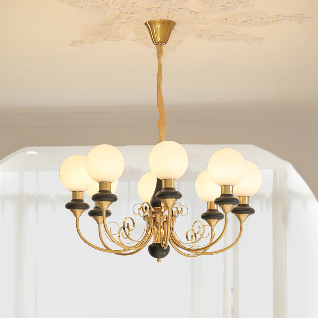 Chandelier with Green Glass Shades and Gold or Black Finish | Luxury Pendant Lamp in 3, 5 or 8 Light Points - Lamylie