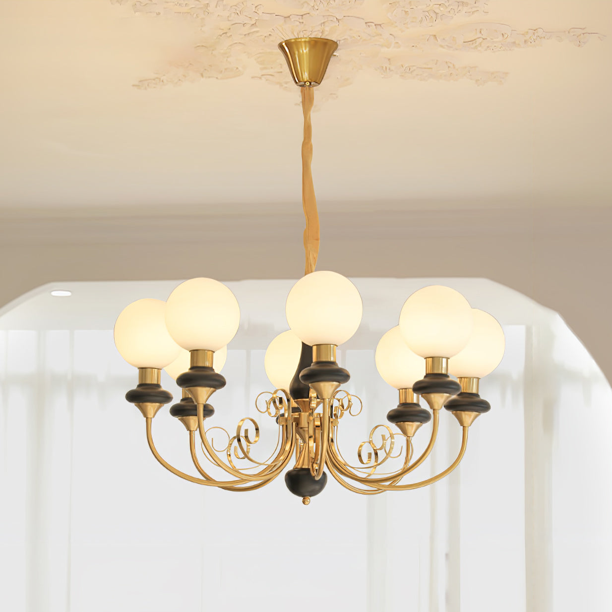 Chandelier with Green Glass Shades and Gold or Black Finish | Luxury Pendant Lamp in 3, 5 or 8 Light Points - Lamylie
