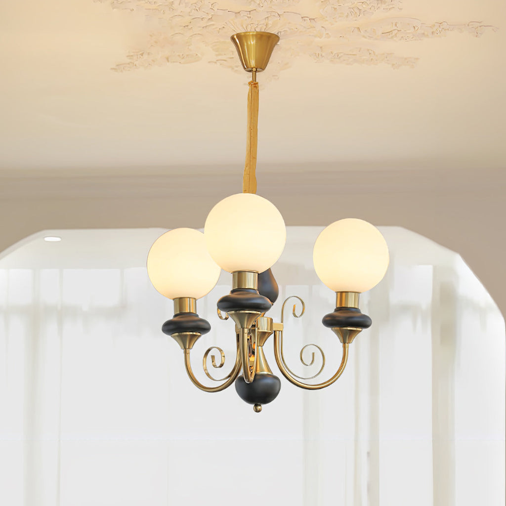 Chandelier with Green Glass Shades and Gold or Black Finish | Luxury Pendant Lamp in 3, 5 or 8 Light Points - Lamylie
