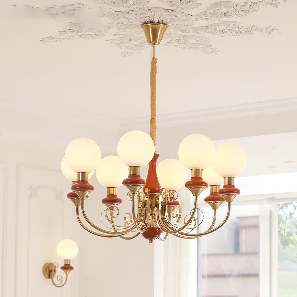 Chandelier with Green Glass Shades and Gold or Black Finish | Luxury Pendant Lamp in 3, 5 or 8 Light Points - Lamylie